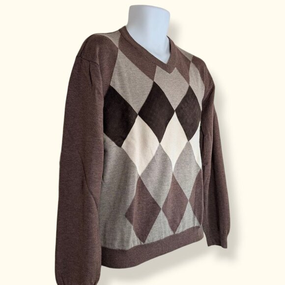 Bugatchi Wool/Silk Brown Argyle Sweater - Picture 2 of 7